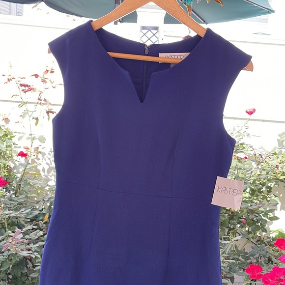 KASPER - Navy Blue - Notched-Neck Sheath Dress Size 4 - Picture 3 of 16